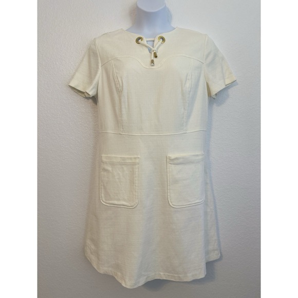 Boden Dresses & Skirts - Boden Ottoman Patch Pocket Cream Textured Shift Dress US 16R